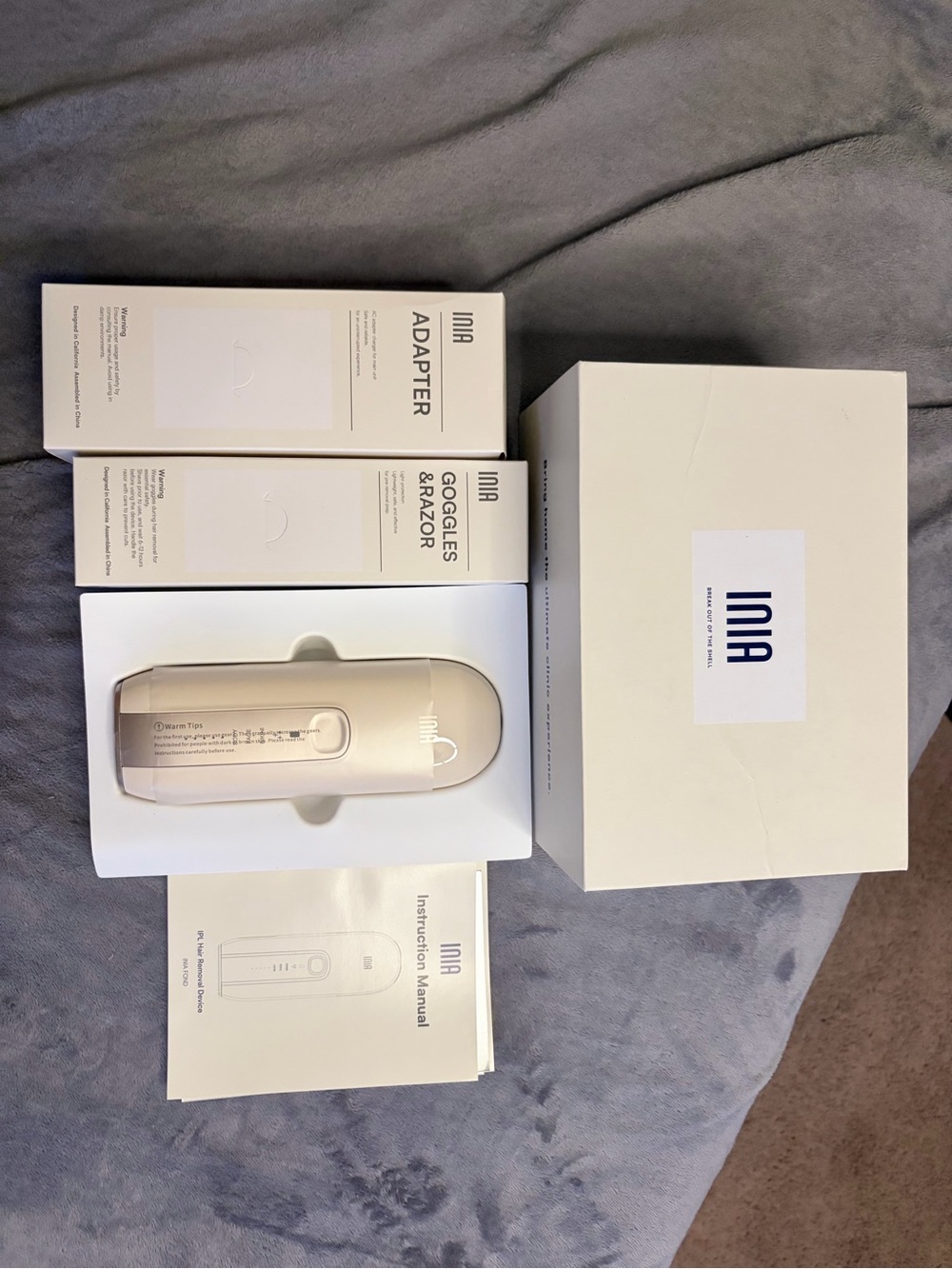 Inia IPL Hair Removal Device in Champagne Beige with Accessories